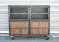 reclaimed wood and steel liquor cabinet
