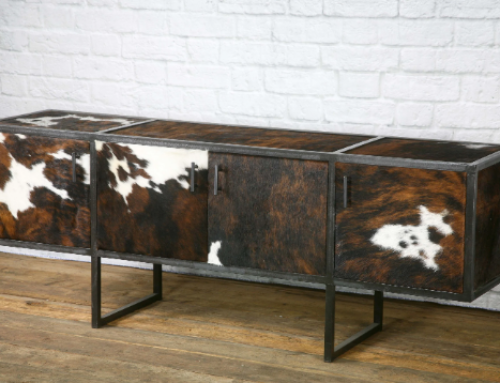 Leather Media Console, Rustic Side Board, Cowhide Credenza, Rawhide Buffet