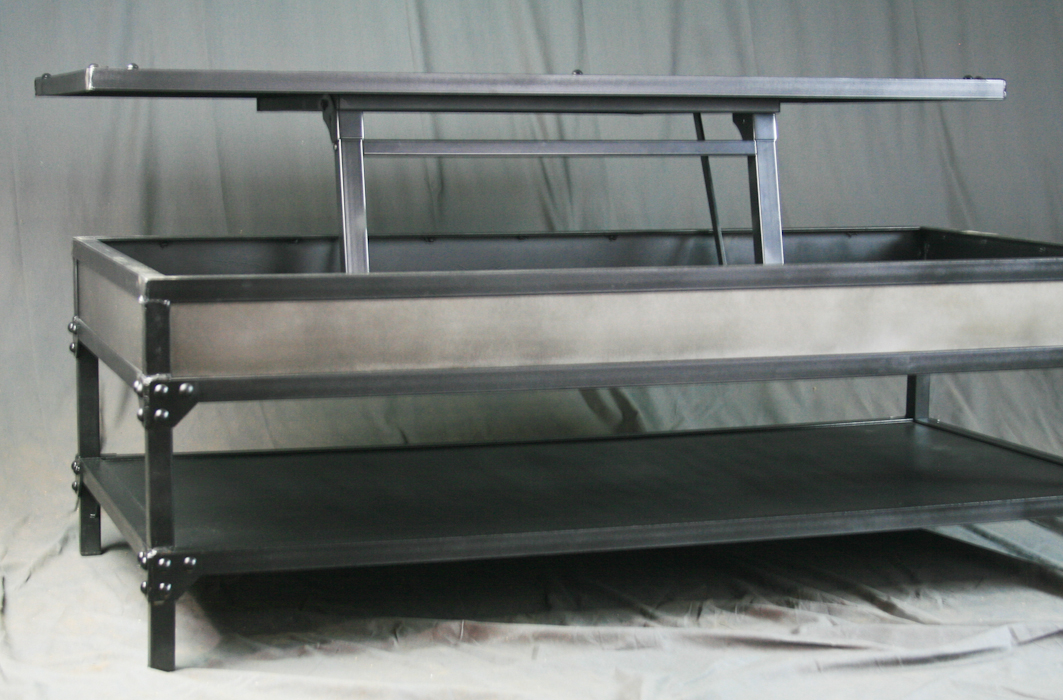industrial lift top coffee table with steel top 3