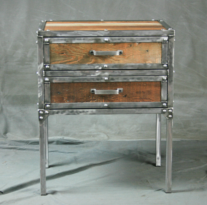 Vintage Industrial Nightstand with Drawers