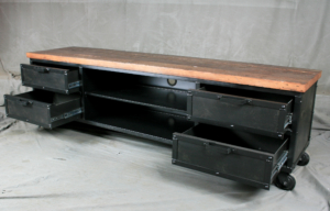steel media console with drawers