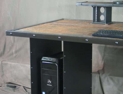 Industrial style Desk Bases, Tiered Steel Table Legs, Modern Desk Bases with Open Storage and Rivets