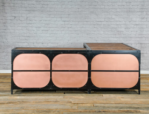 Modern Industrial L-shaped Desk with Copper. Executive Desk with Copper
